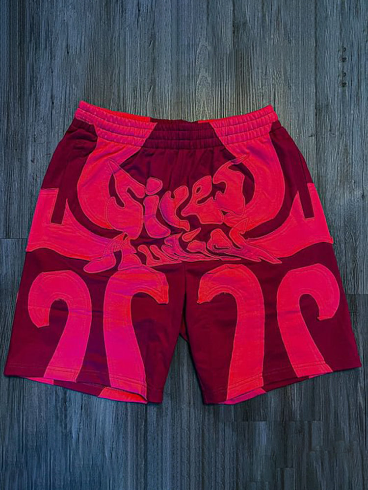 Vintage Street Patchwork Graphics Drawstring Shorts