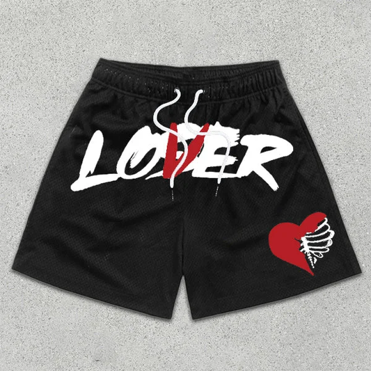 Loser Lover Print Drawstring Mesh Shorts