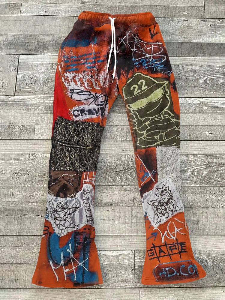 Art Collage Orange Print Street Casual Sweatpants