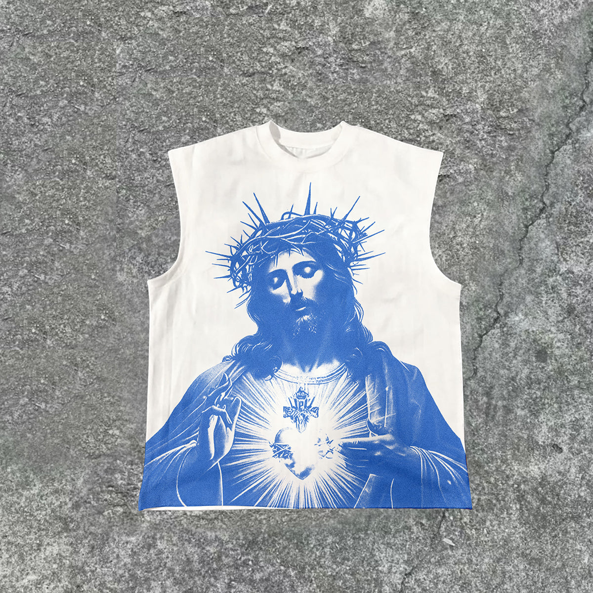 Vintage Jesus Print Cotton Tank Top