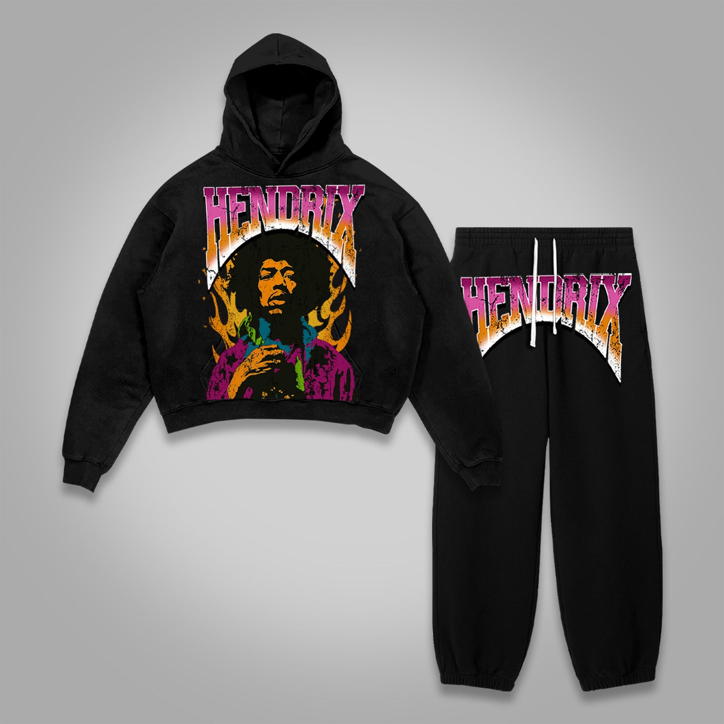 Vercoo Vintage Jimi Hendrix Graphic Print Tracksuit Two Piece Set