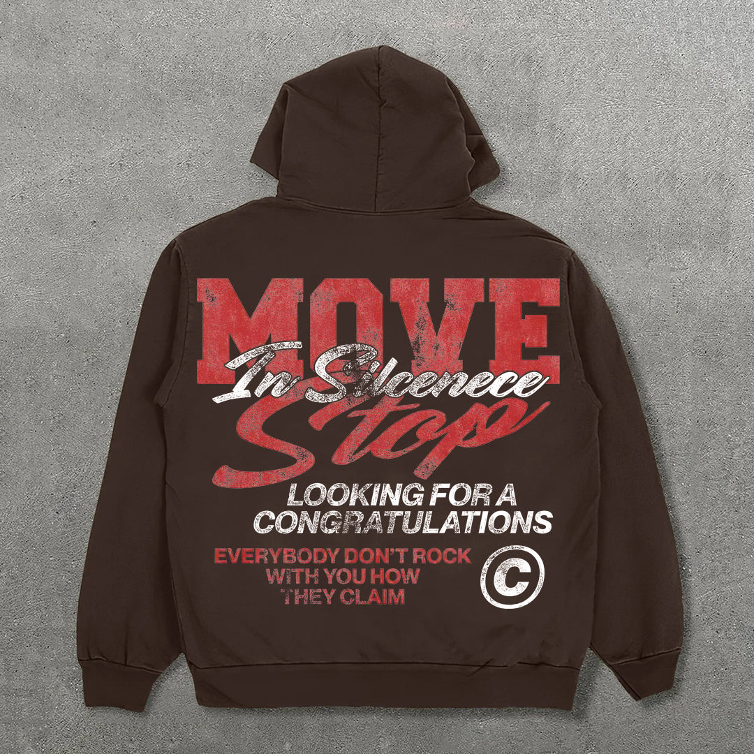 Vintage Unisex Move In Silence Graphic Oversized Hoodie