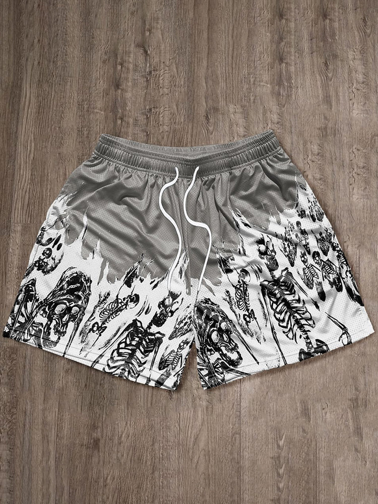 Vintage Skull Graphic Casual Street Mesh Shorts