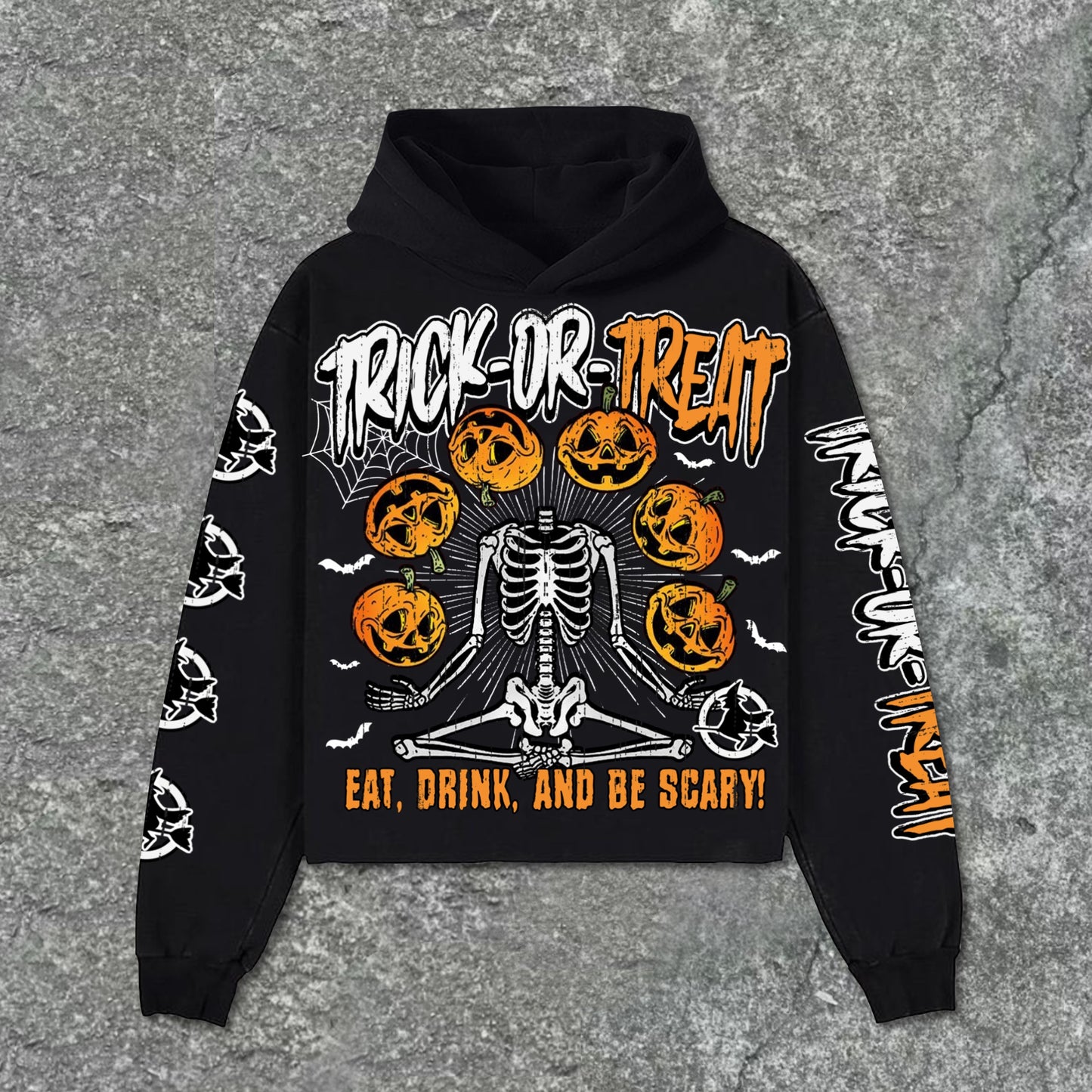 Halloween Pumpkin Skull Trick Or Treat Make Old Retro Graphics Pocketless Hoodie