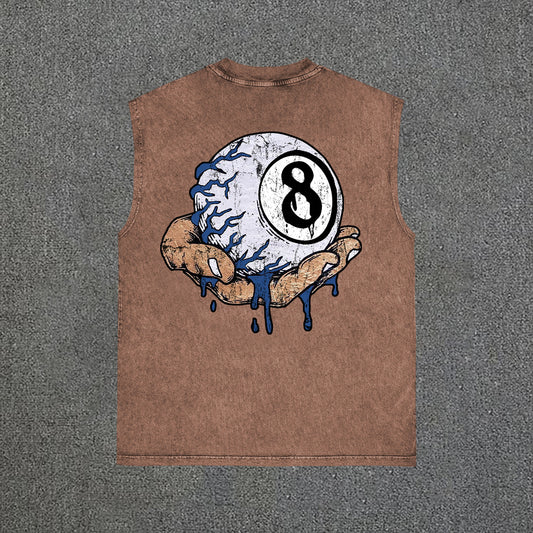 Hand Holding 8 Ball Fun Retro Print Vintage Wash Sleeveless Tank Top