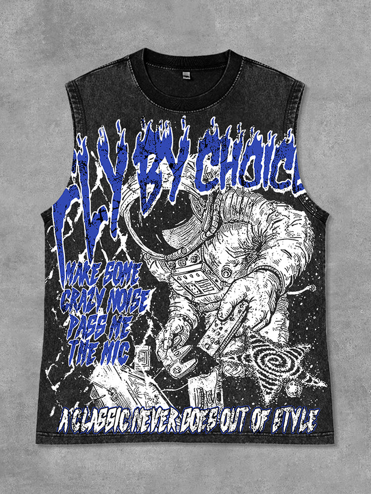 Fly By Choice X Spacestation Graphics Print Acid Washed Sleeveless Tank Top