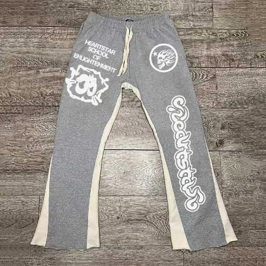 Y2k Fashion Vintage Heartstar Graphic Gray Flared Sweatpants