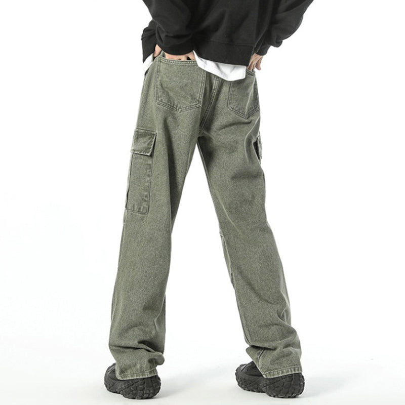 Men's Trendy Loose Wide-Leg Multi-Pocket Straight Pleated Work Pants