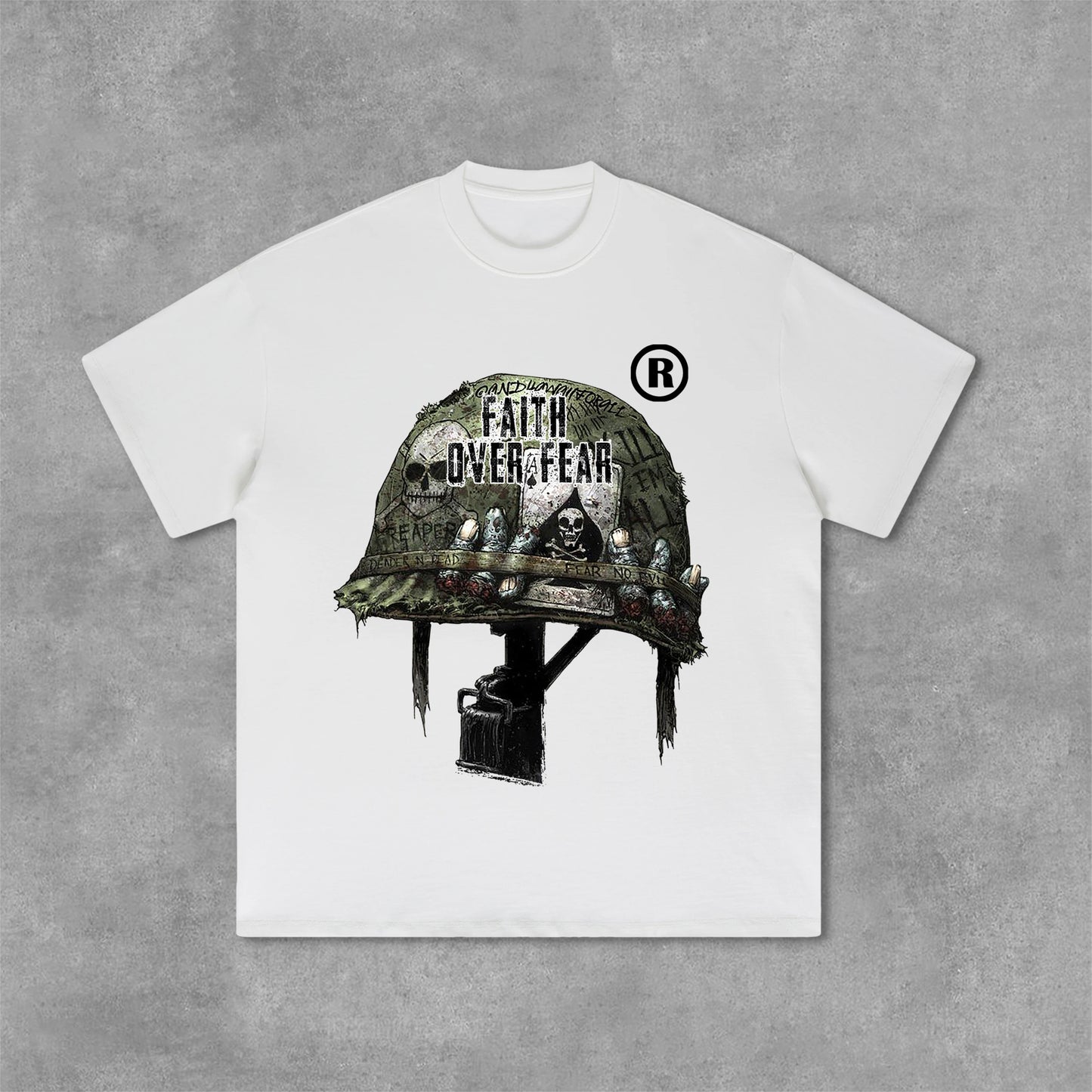 Vercoo War Helmet Faith Over Fear Graphic Print Cotton T-Shirt