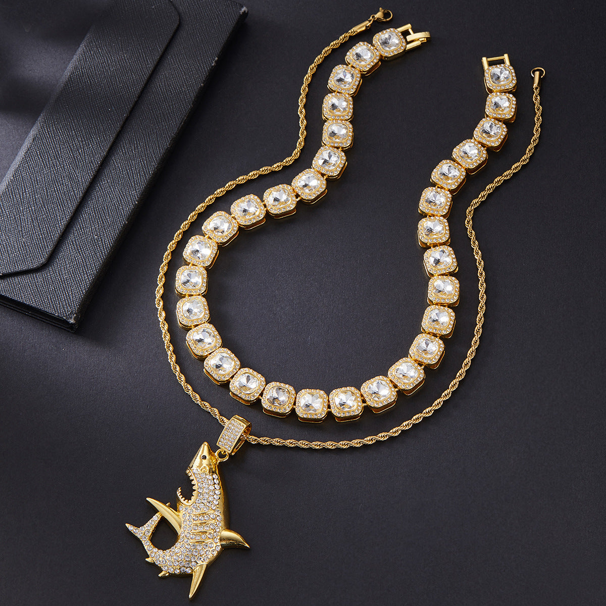 Hip Hop Punk Shark Diamond Rock Candy Necklace