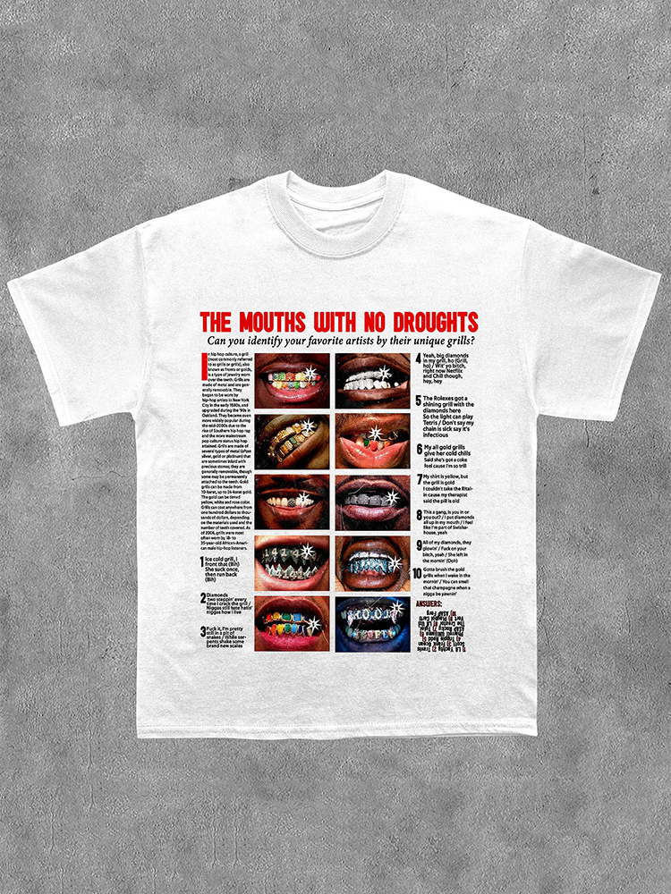 Vercoo Vintage The Mouth With No Droughts Graphic Print T-Shirt