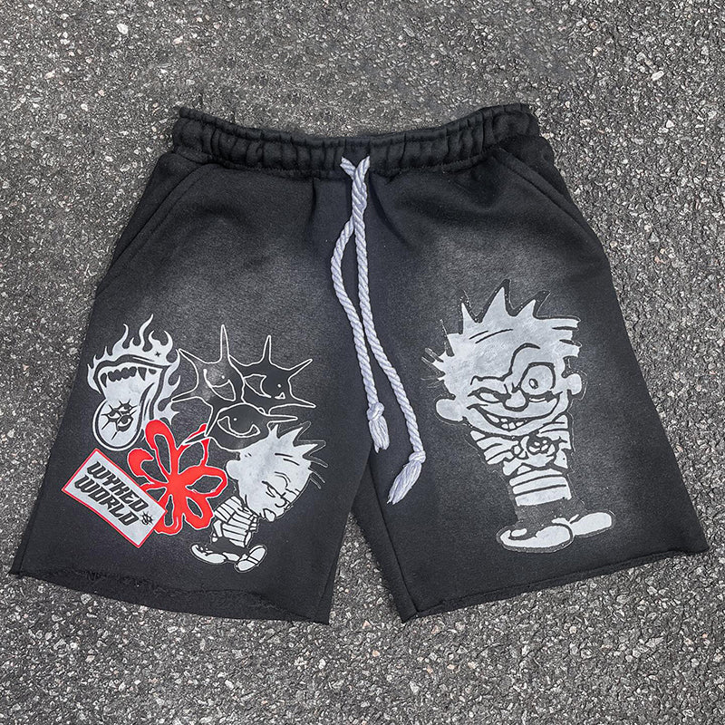 Vintage Street Graphic Drawstring Shorts