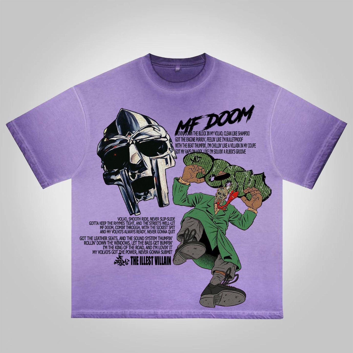 Vercoo Vintage The Illest Villain Mf Doom Graphic Print Washed Cotton T-Shirt