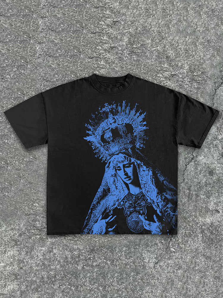 Vintage The Scriptures Of The Blessed Virgin Mary Print Cotton T-Shirt