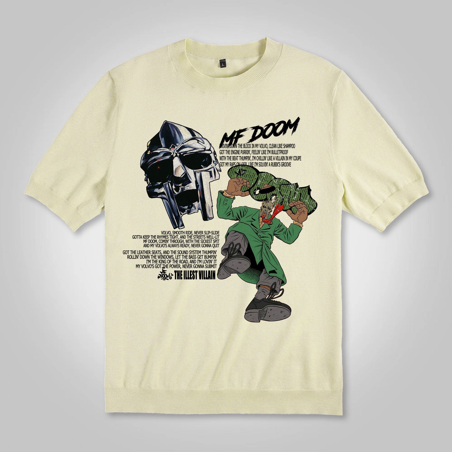 Vercoo Vintage The Illest Villain Mf Doom Graphic Print Cotton Knitted T-Shirt