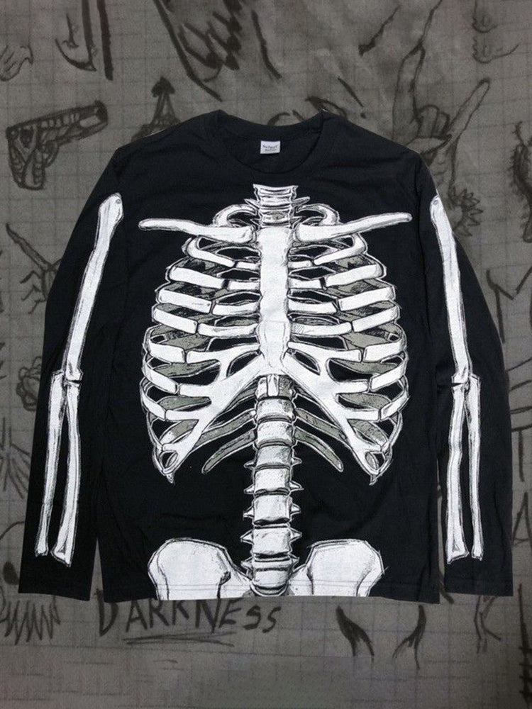 Gothic Skeletal Graphic Long Sleeve T-Shirt