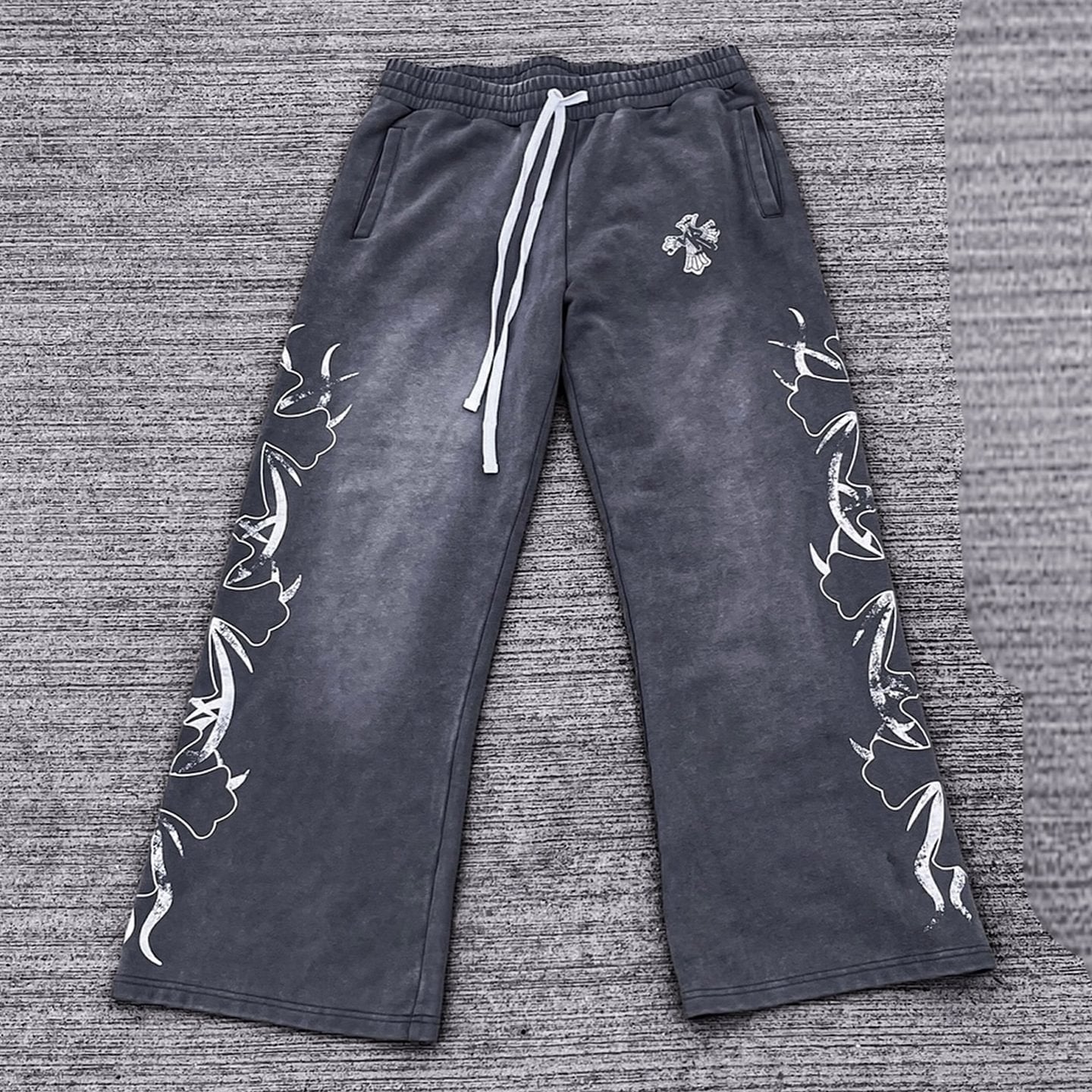 Vintage Cross Graphic Acid Washed Flared Sweatpants