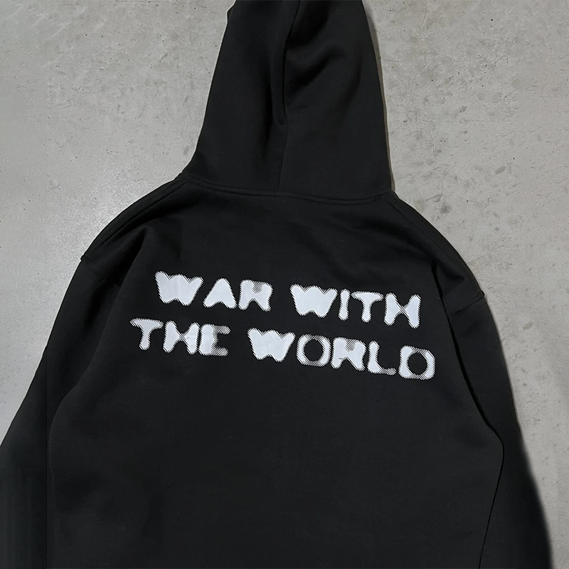 Vintage War With The World Graphics Pocket Hoodie