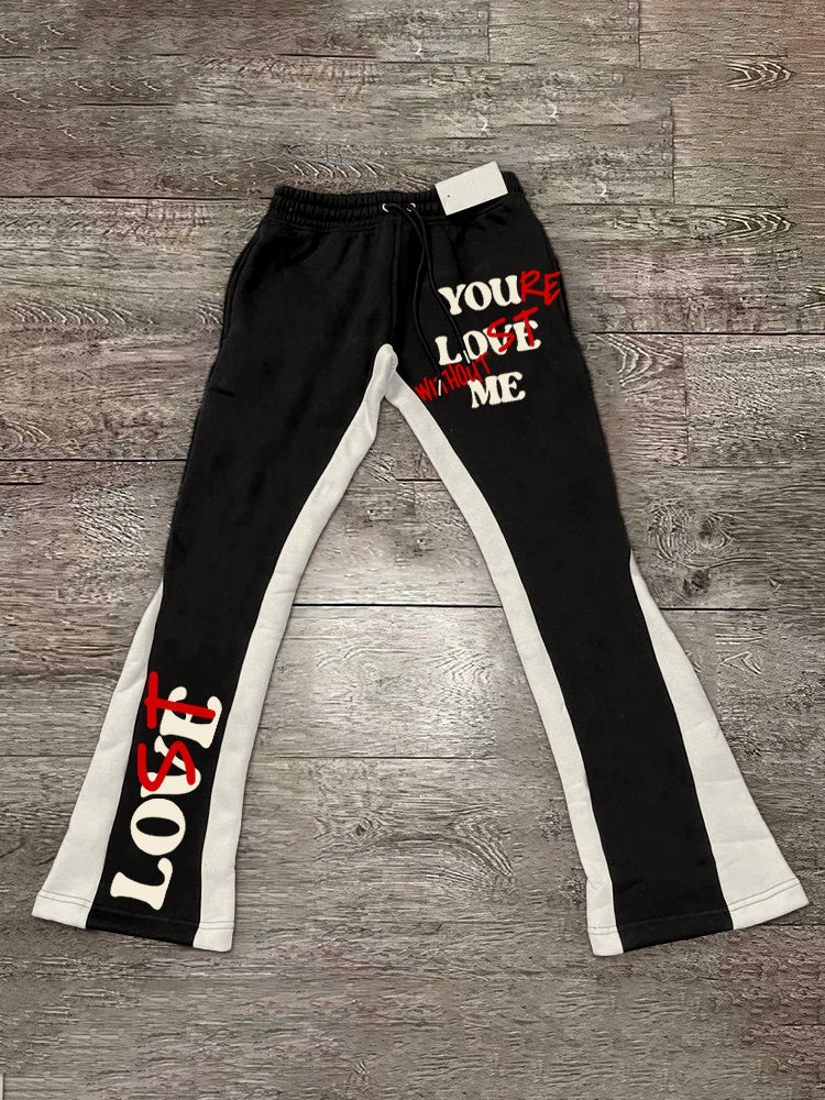 Vercoo Your Lost Without Me Contrasting Colors Stylish Casual Flared Trousers