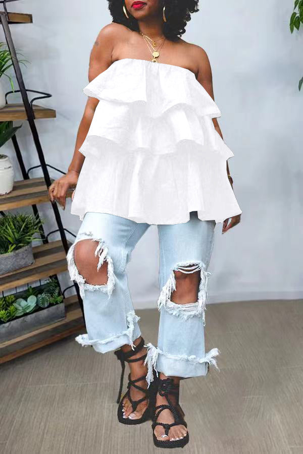 Women's  Off Shoulder Sleeveless Layered Ruffle top