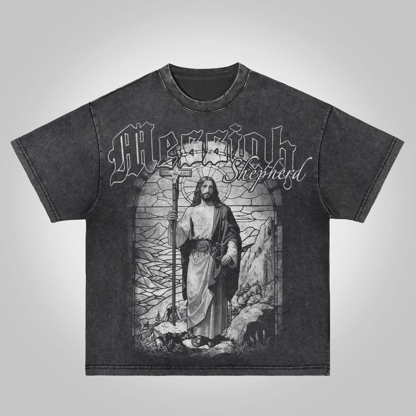 Vercoo Vintage Jesus Graphics Acid Washed T-Shirt