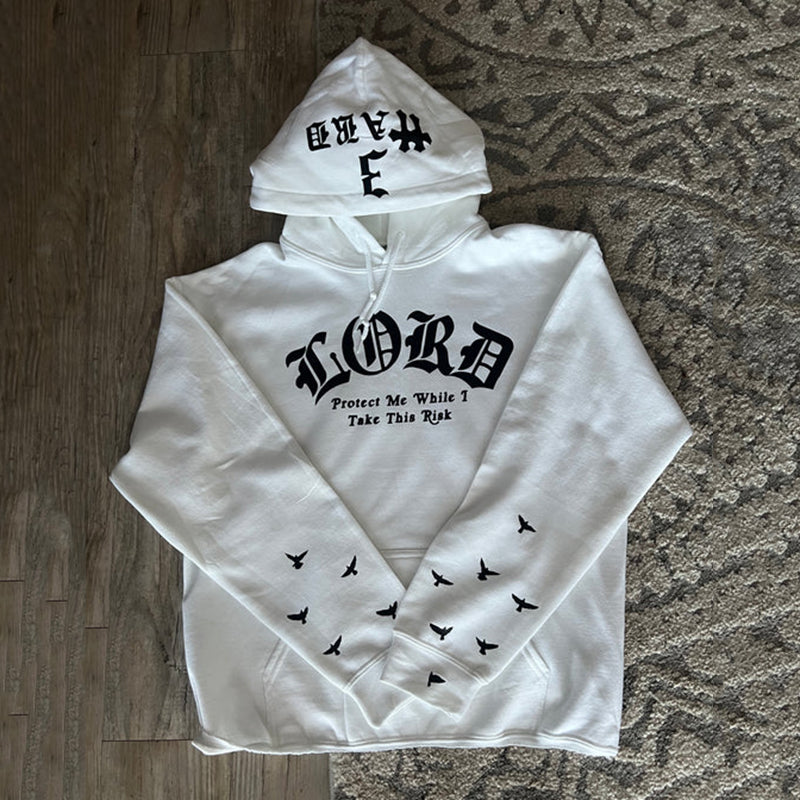 Vintage Lord Bless Me Print Hooded Sweatshirt