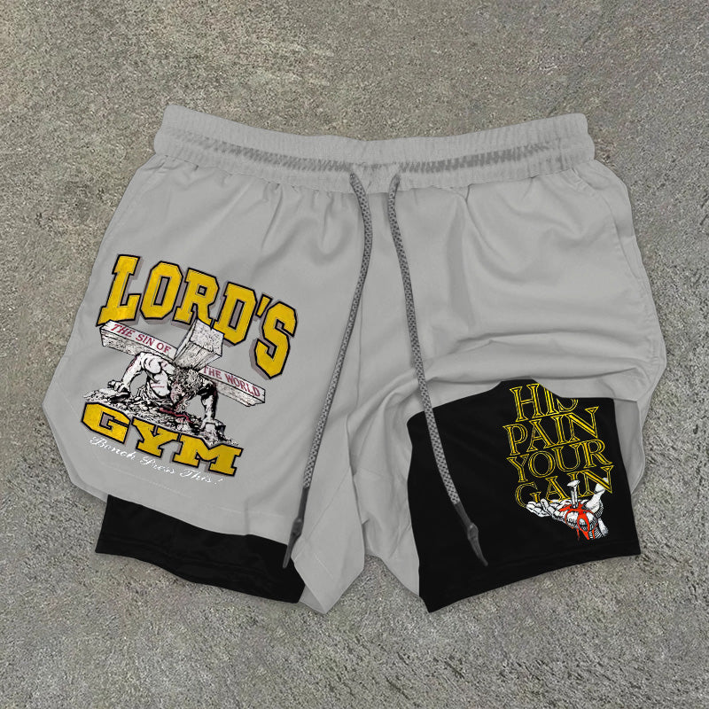 Lord's Gym Print Double Layer Drawstring Gym Shorts