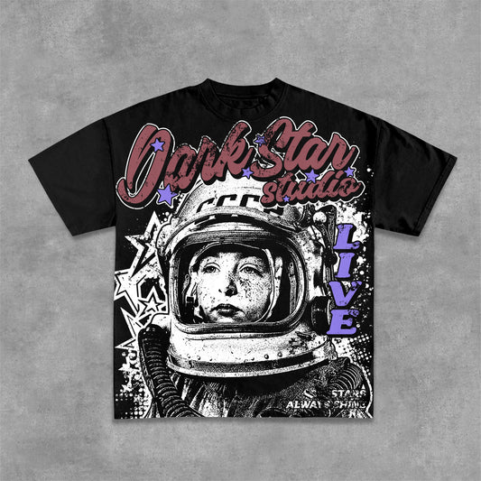 Darkstar Astronaut Alive Vintage Graphic Print Cotton T-Shirt