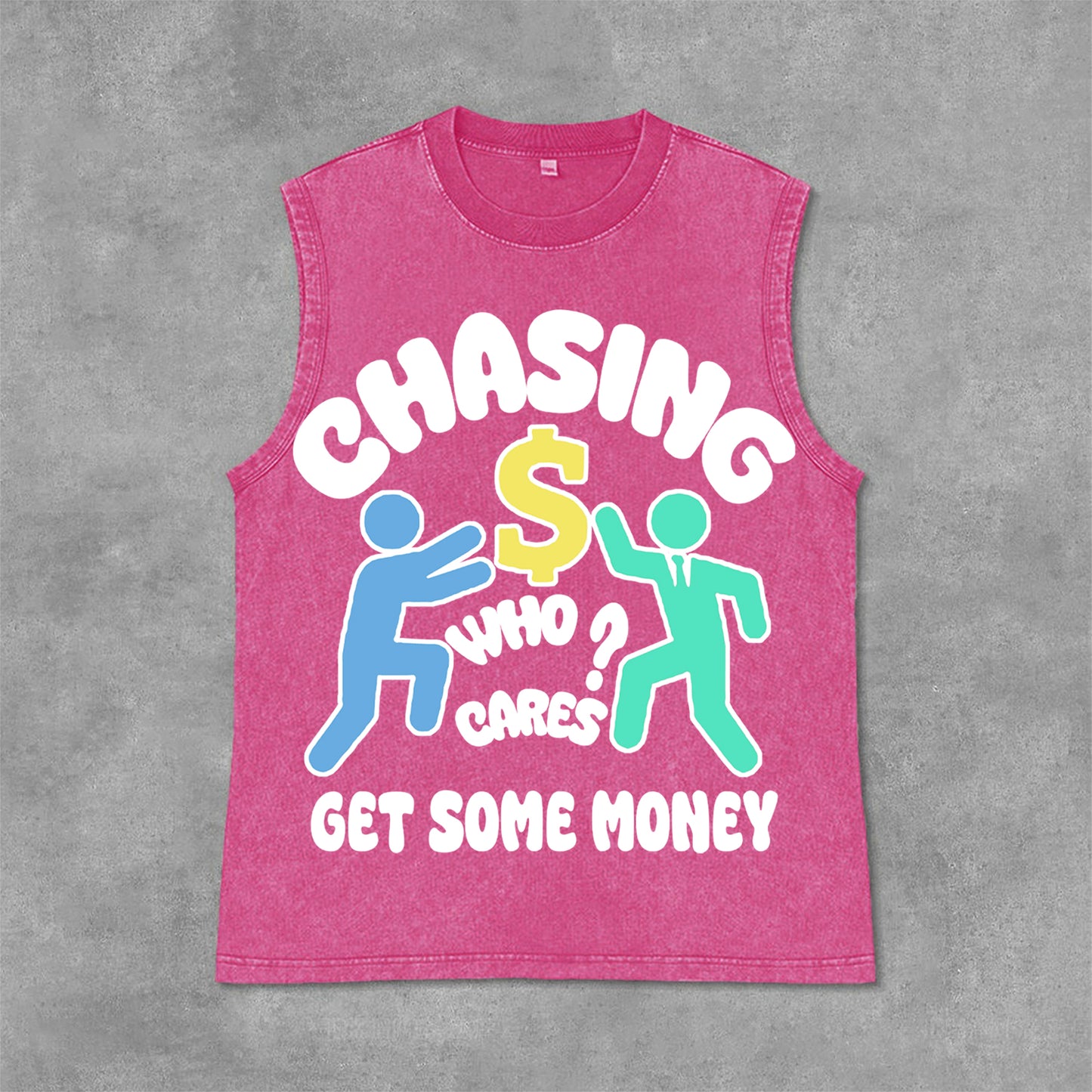 Vintage Chasing Money Graphic Print Casual Acid Washed Sleeveless Tank Top