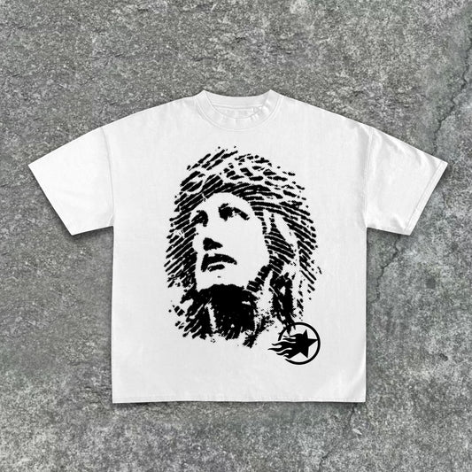 Jesus Dot Pattern Printing Cotton T-Shirt