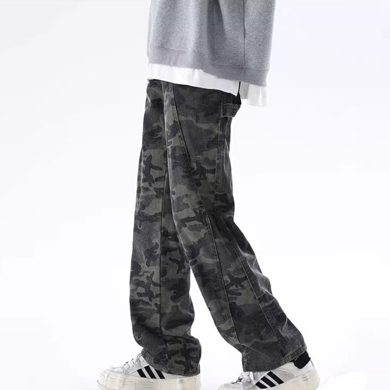 Men's Trendy High Street Ins Camouflage Patchwork Straight Pants