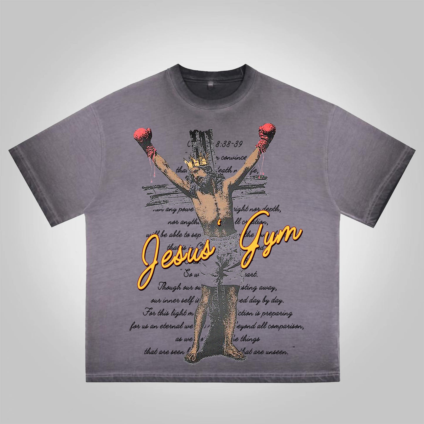 Vercoo Vintage Jesus' Gym Bible Graphic Print Washed Cotton T-Shirt