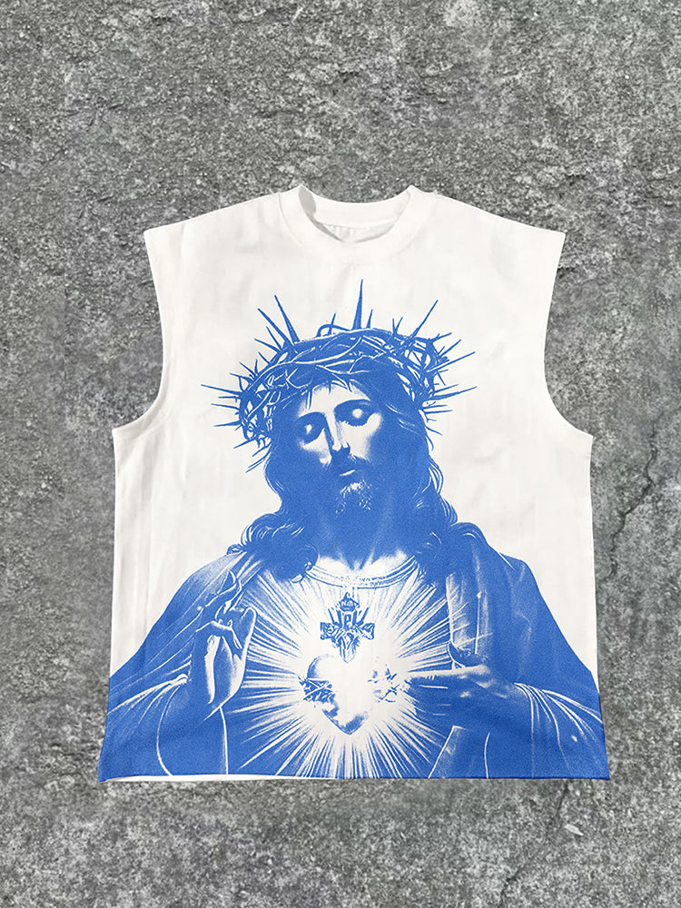 Vintage Jesus Print Cotton Tank Top