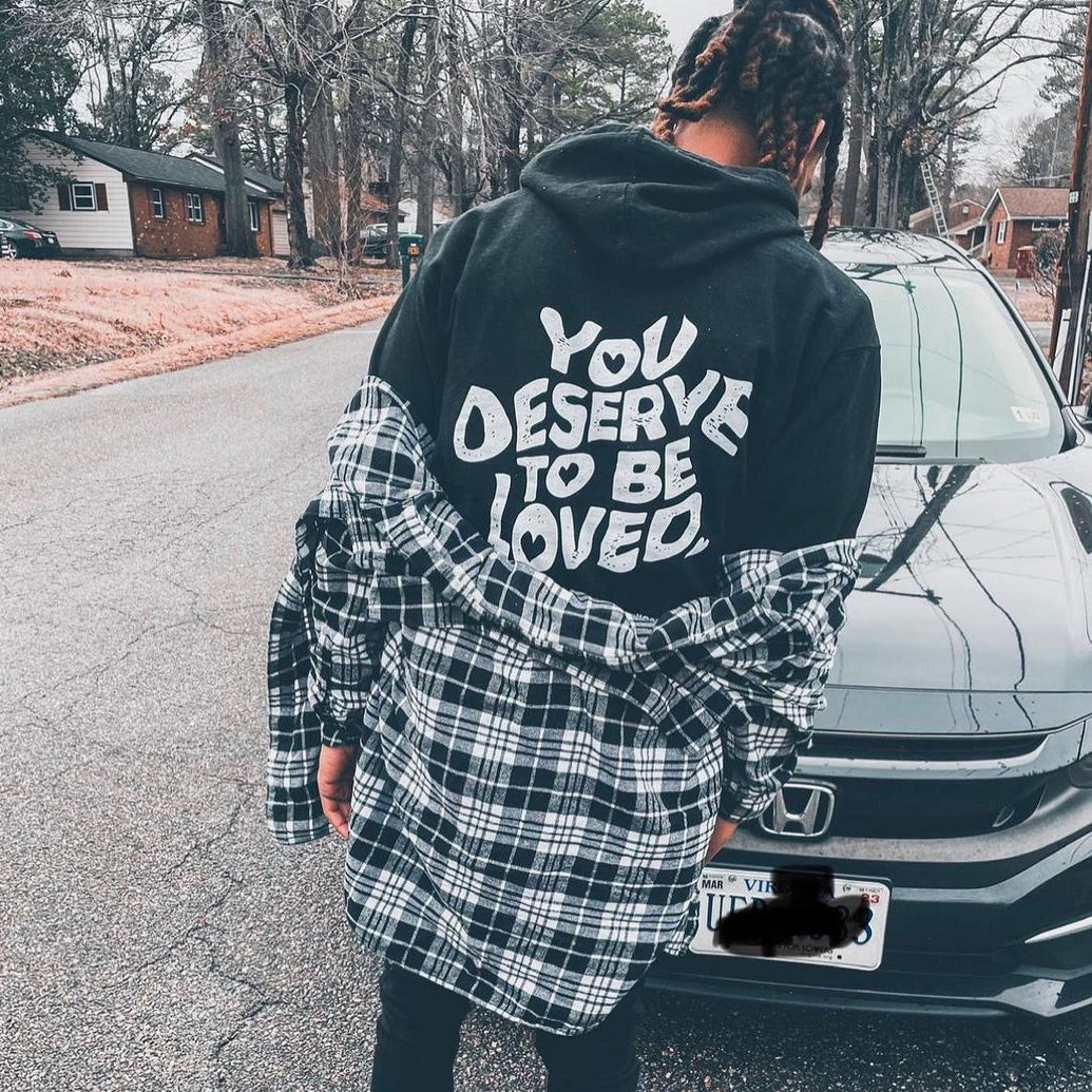 Vercoo You Deserve To Be Loved Print Graphic Pullover Hoodie