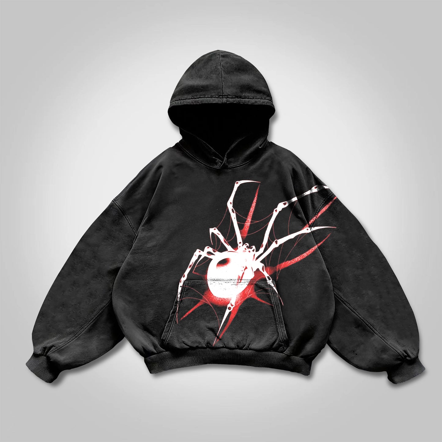 Vercoo Vintage Spider Graphics Print Washed Hoodie