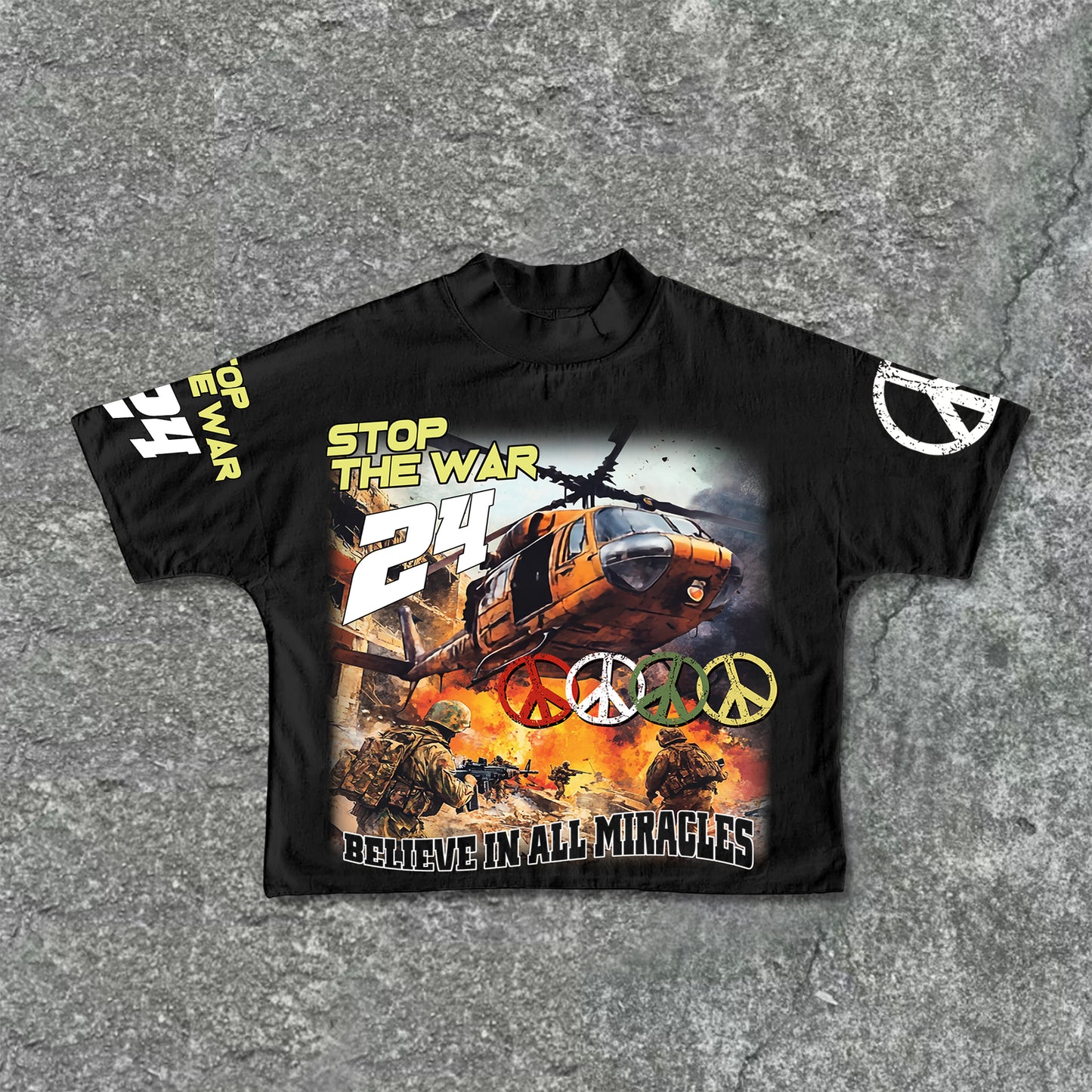 Vercoo Vintage Warzone Stop The War No 24 Graphic Print Cropped T-Shirts