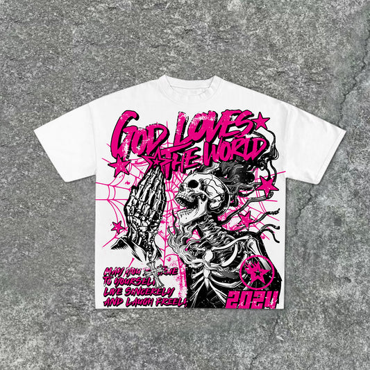 God Loves The World Vintage Graphic Cotton T-Shirt