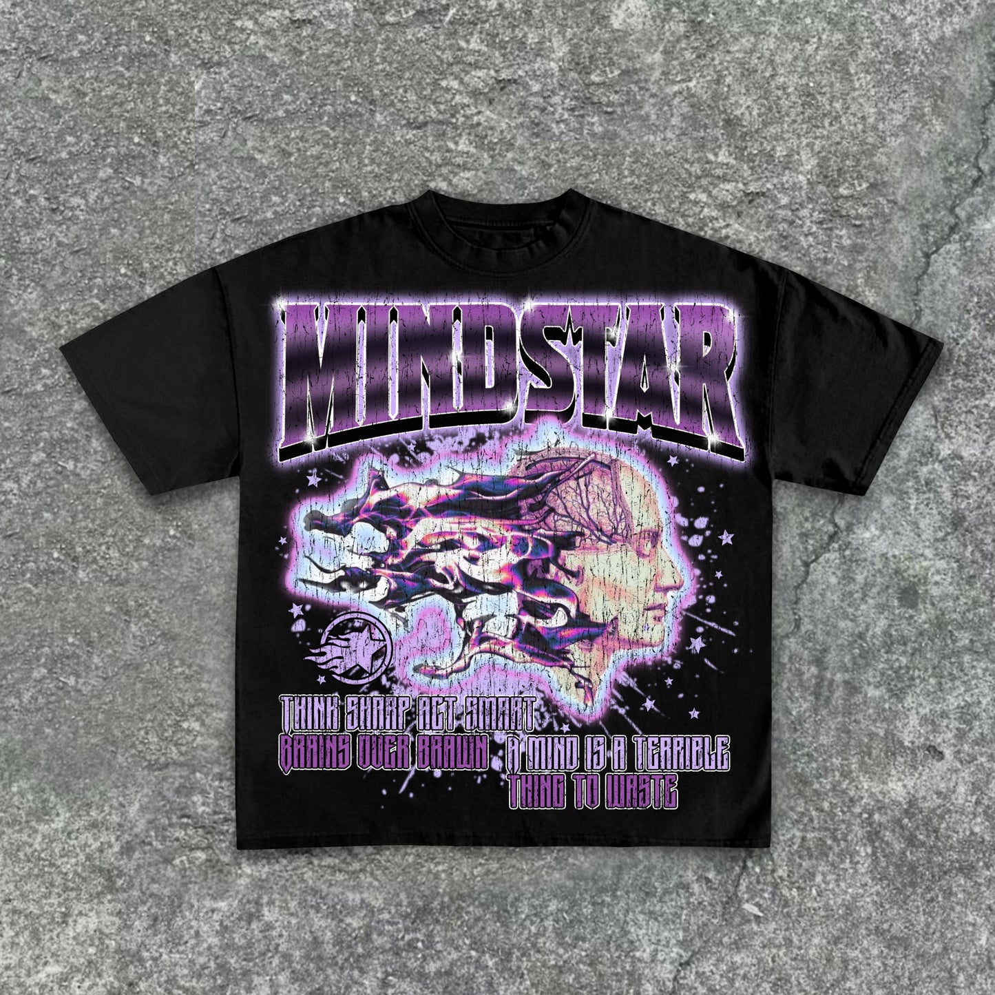 Mindstar-Burning Thinking-Retro Pattern Printing Cotton T-Shirt