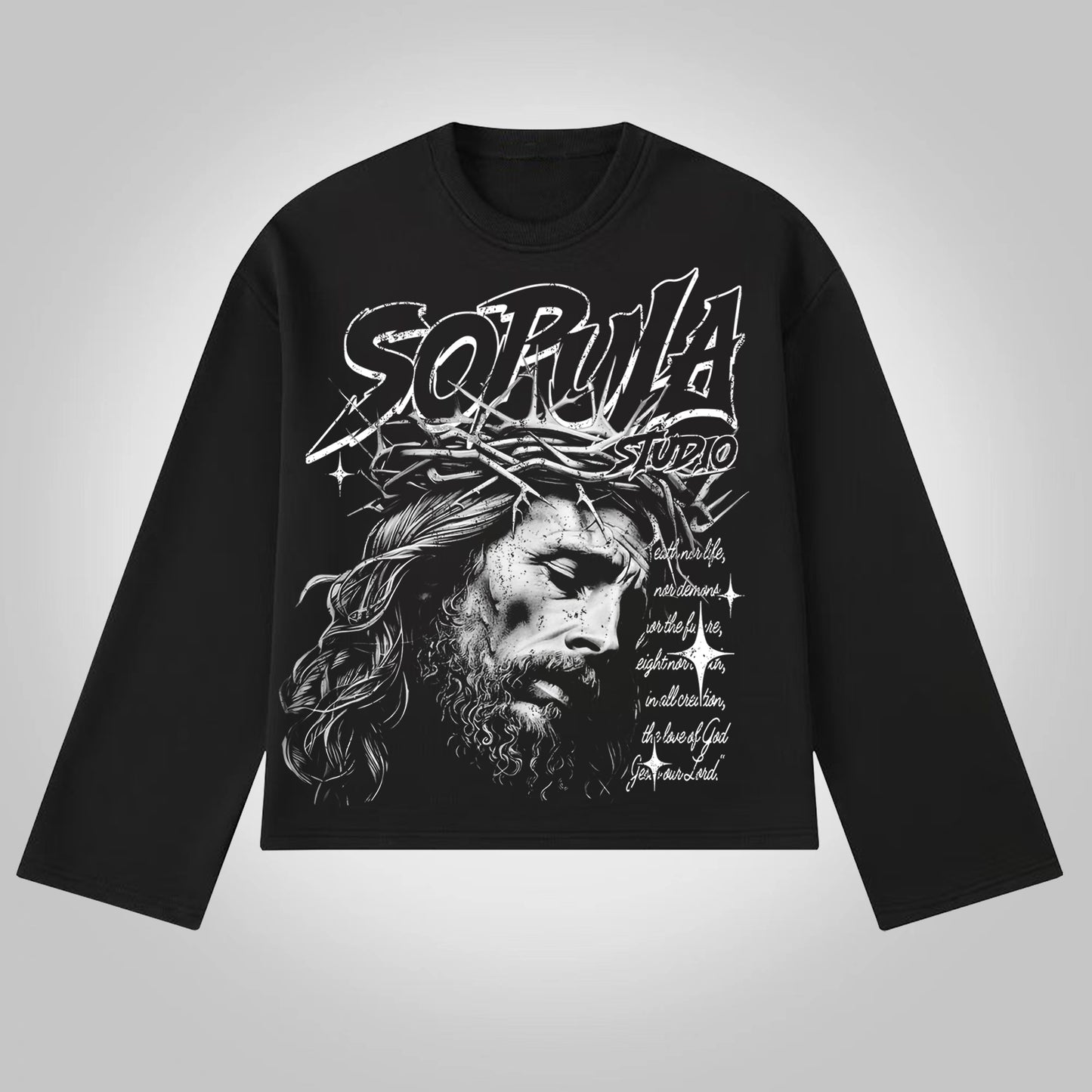 Vercoo Vintage Jesus Graphic Print Cotton Long Sleeve T-Shirt