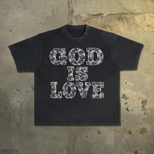 Men's God Is Love - Draft Font Print Acid Washed T-Shirt