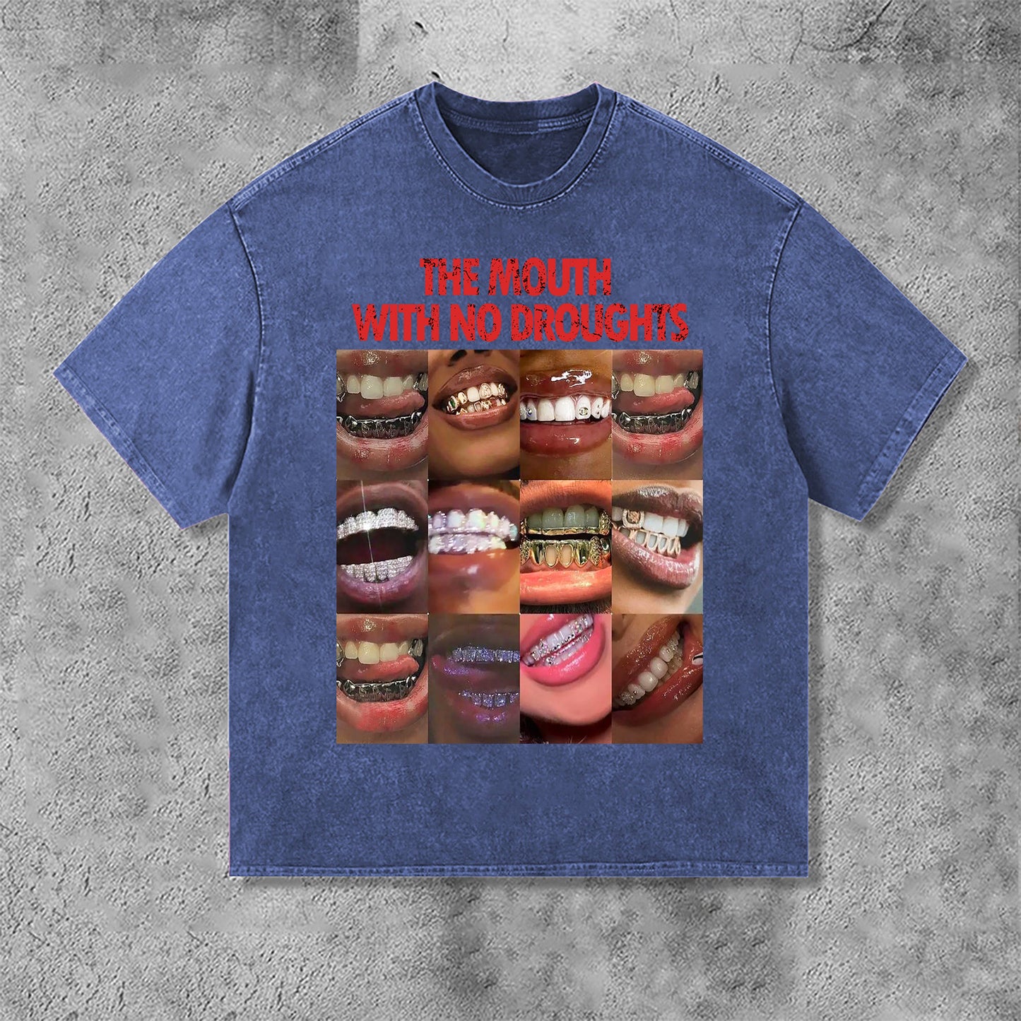 Vintage Lips Graphic The Mouth With No Droughts Print Acid Washed T-Shirt