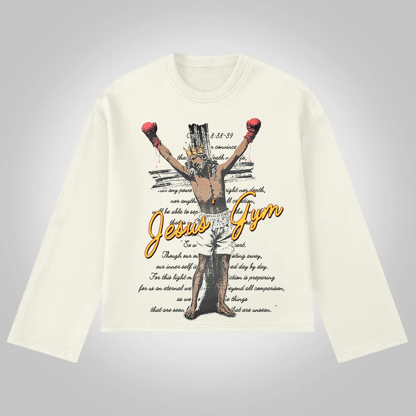 Vercoo Vintage Jesus' Gym Bible Graphic Print Cotton Long Sleeve T-Shirt