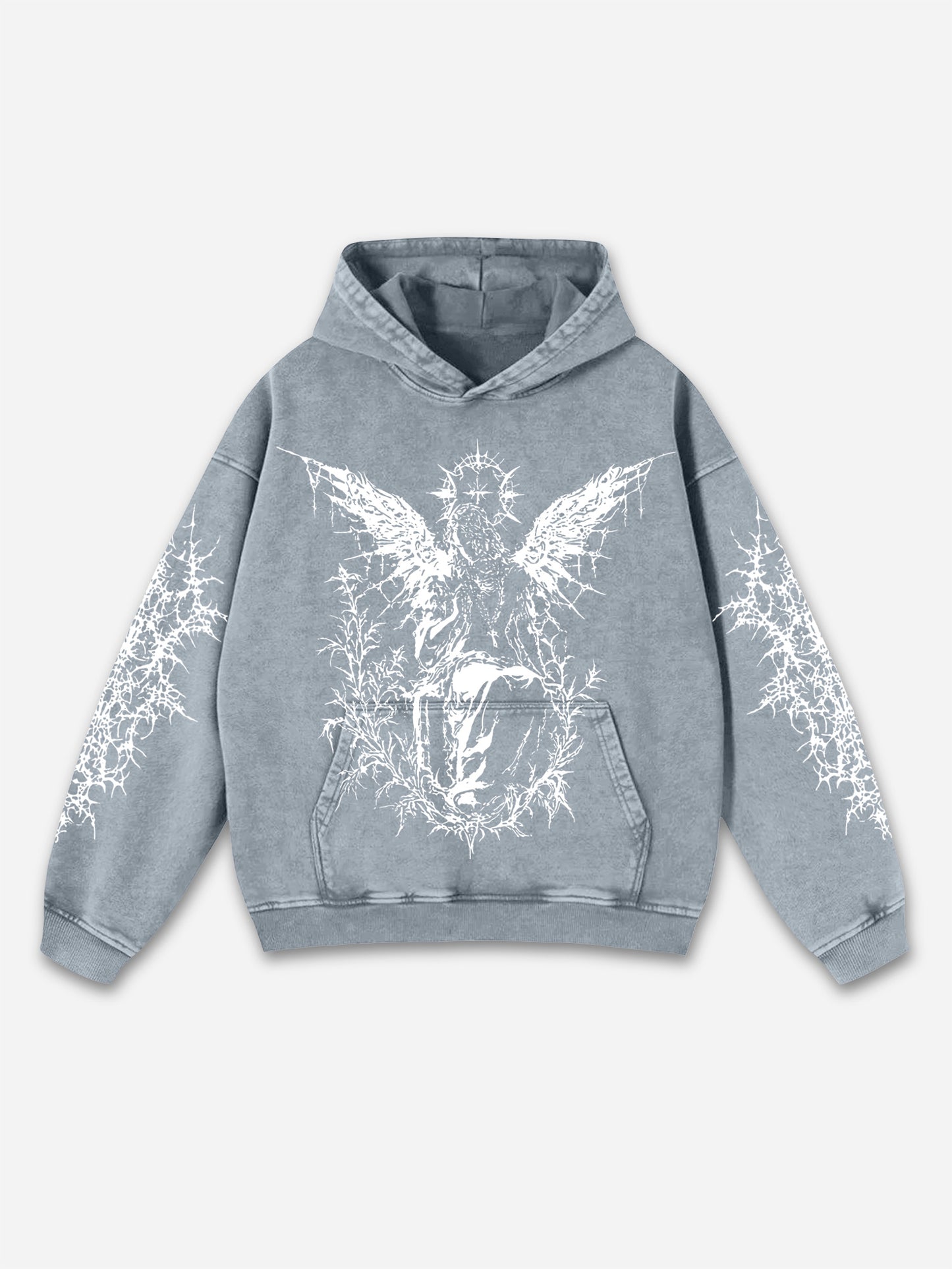 Vintage Angels Descend Graphic Acid Washed Oversized Hoodie