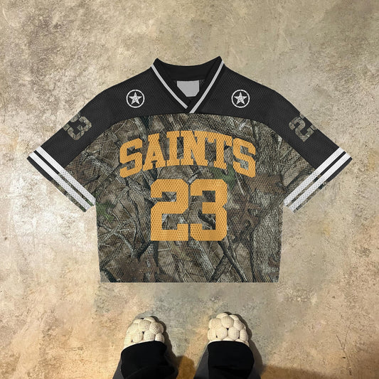 Vercoo Vintage Saint Legend No 23 Camo Forest Graphics Blokette Blokecore Jerseychic V-Neck Jersey