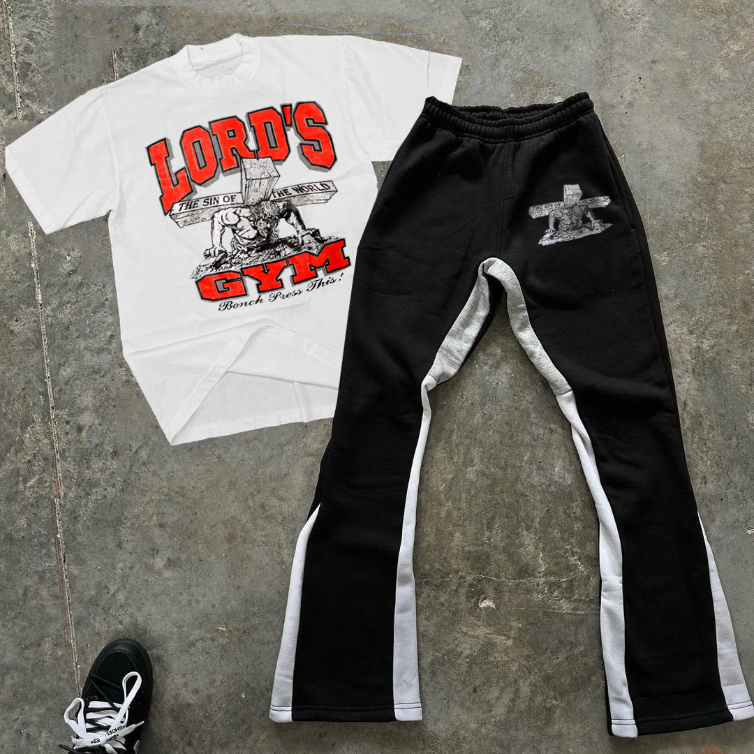 Casual Lord S Gym Print Tee & Flared Trousers Two Piece Set