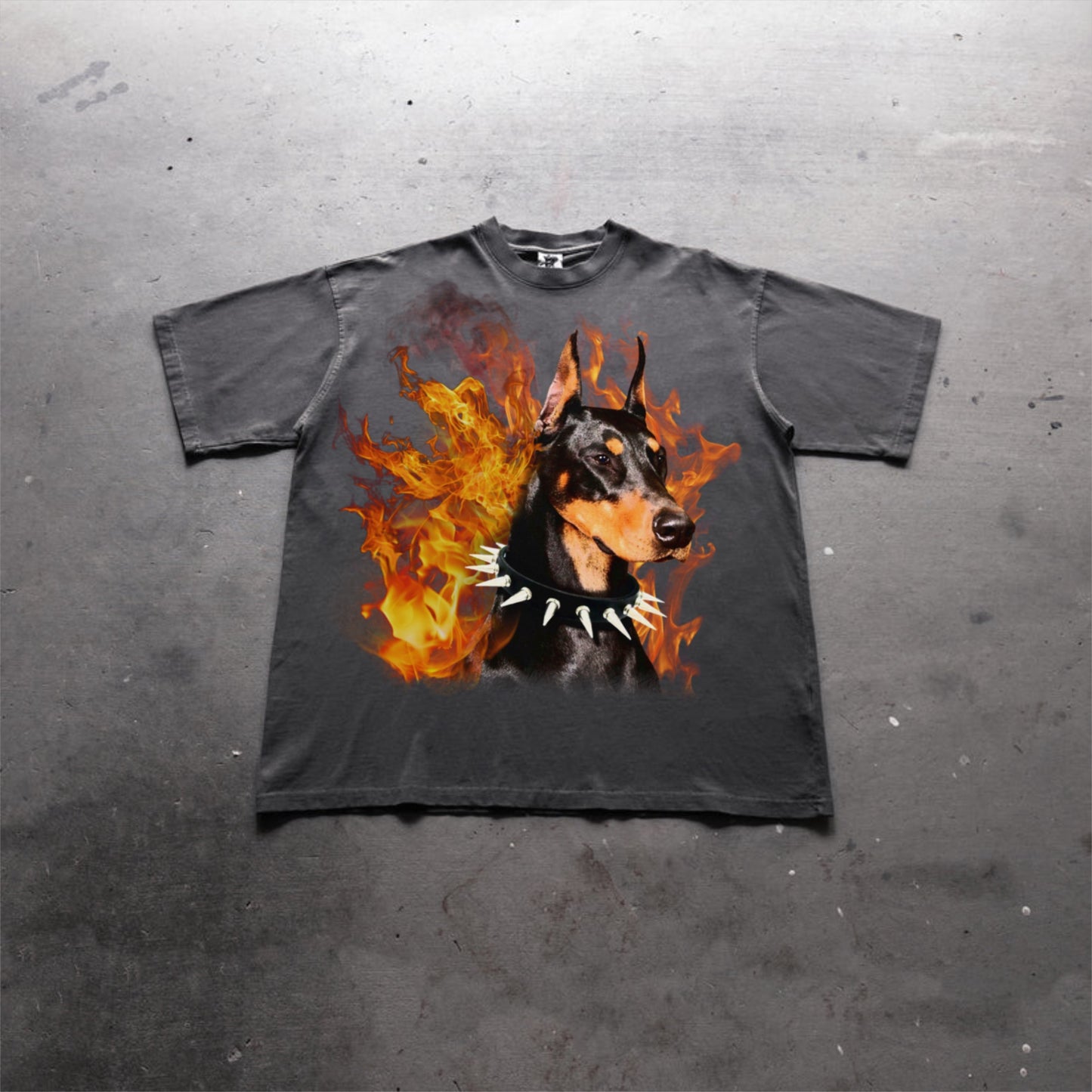 Hell City - Flame Dobern Printed Graphic Cotton Casual T-Shirt