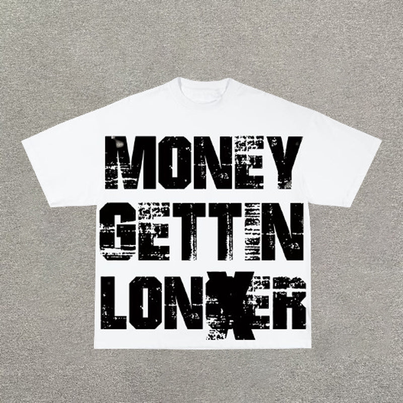 Vercoo Vintage Money Getting Longer Graphic Cotton T-Shirt