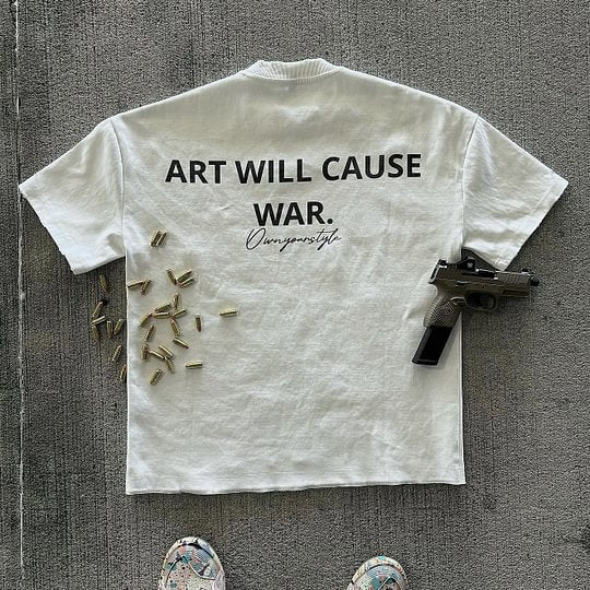 Vintage Art Will Cause War Graphic Short Sleeve T-Shirt