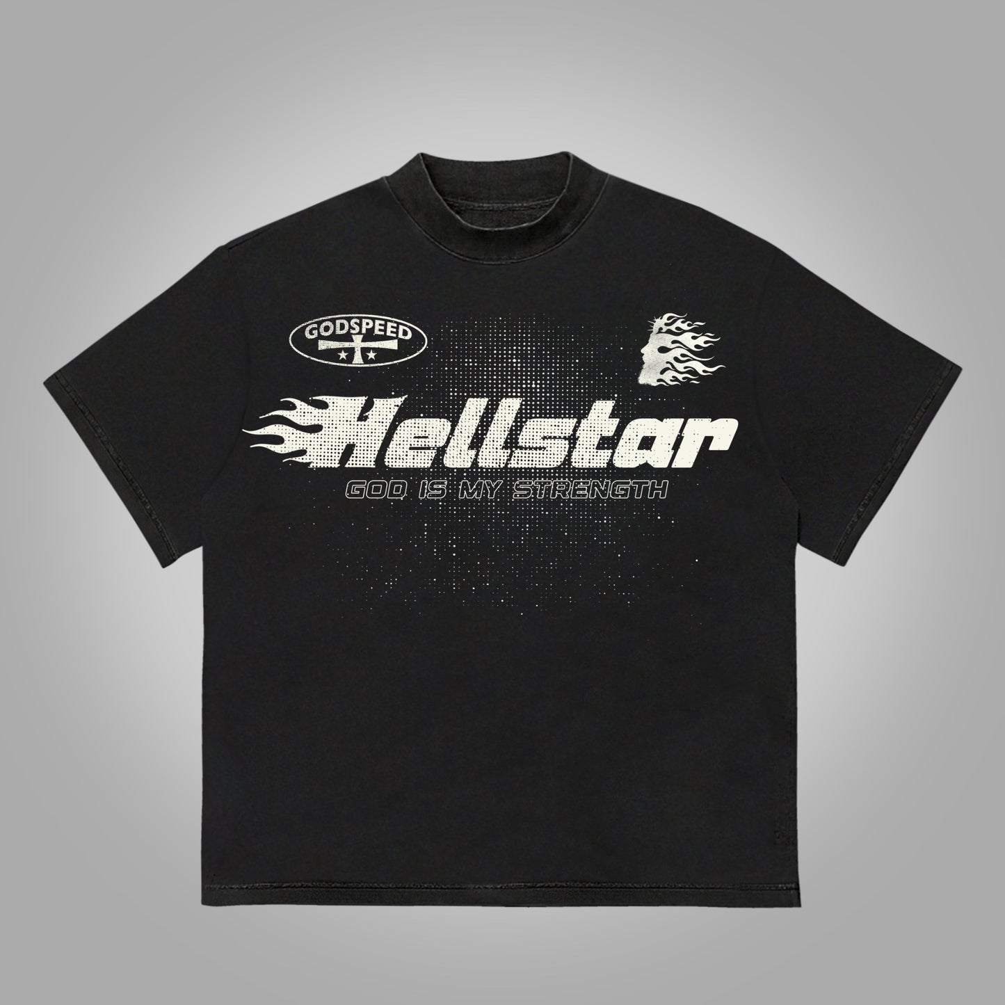 Hellstar Flame Jesus Silhouette Network Vintage Graphics Cotton T-Shirt