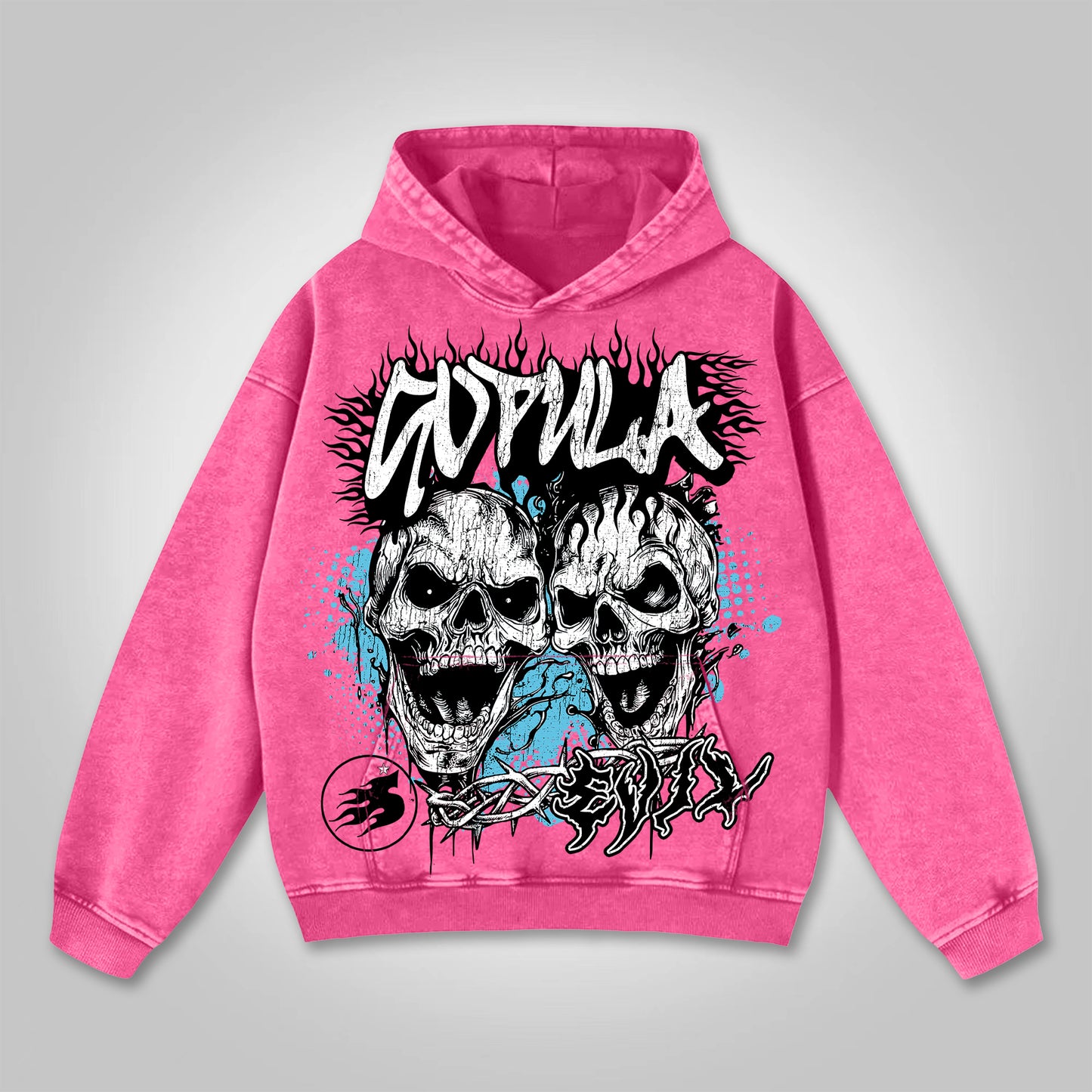 Vercoo You Better Know Evil Skull Graphic Washed Pocket Hoodie